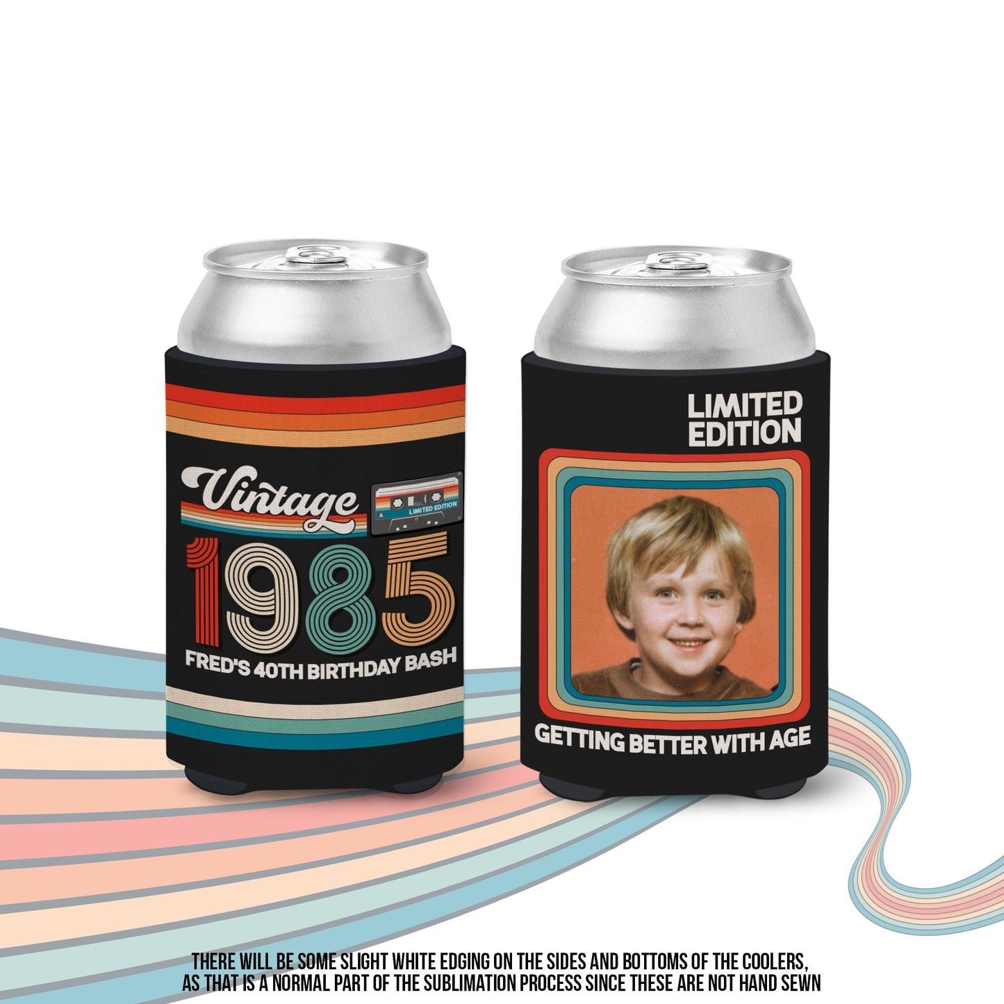 40th birthday photo slim or regular can coolie | personalized classic nostalgia can cooler | any age birthday party favor can cooler retro