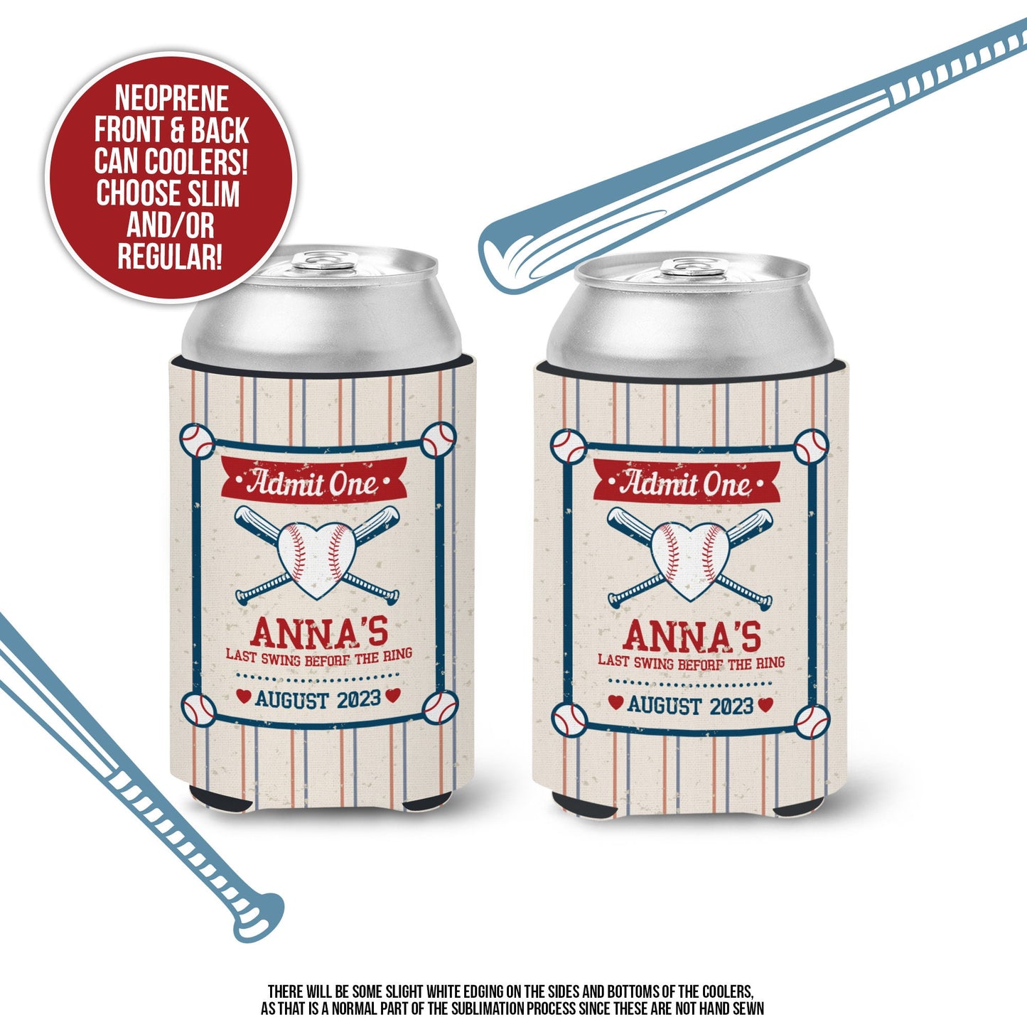 bachelorette party / party can coolers, beverage insulators for wedding bachelor parties BASEBALL last swing before the ring MCC-283