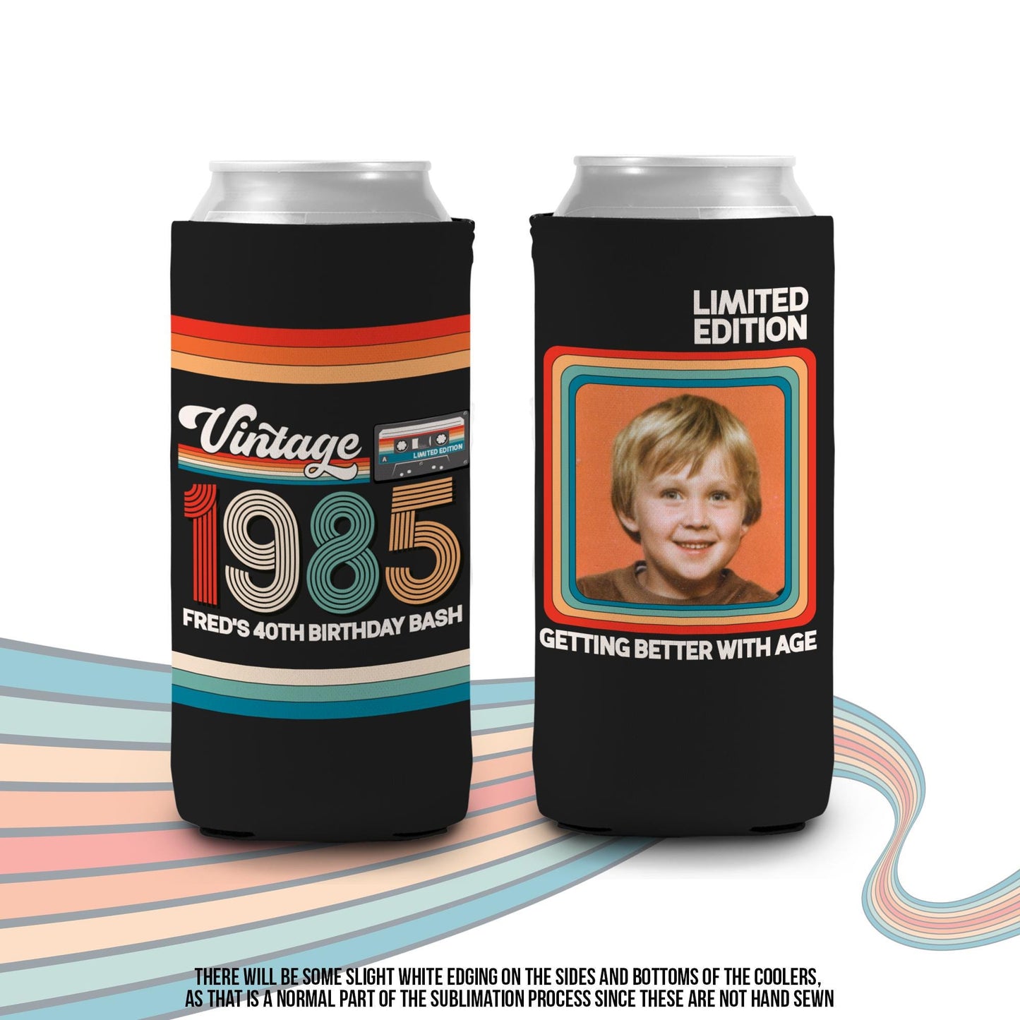 40th birthday photo slim or regular can coolie | personalized classic nostalgia can cooler | any age birthday party favor can cooler retro