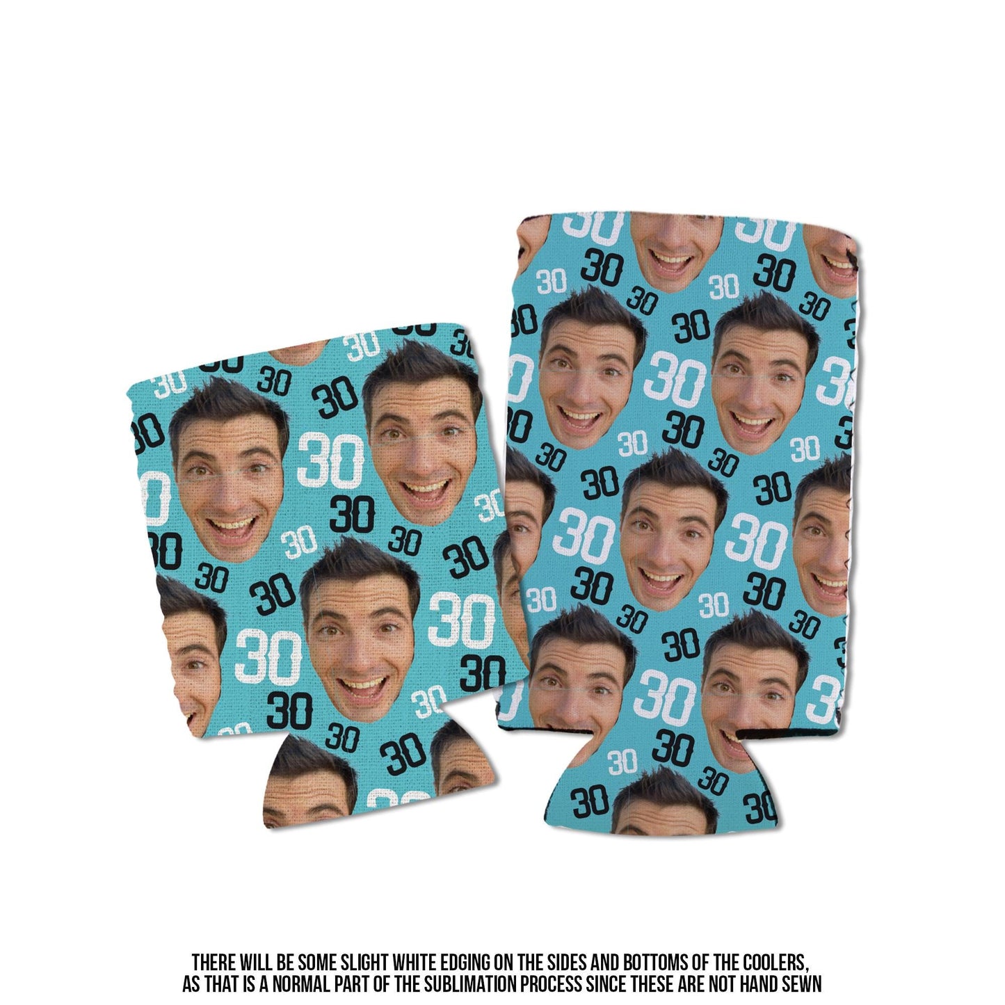30th birthday picture face can coolies funny tiny face repeating can coolers custom birthdays and party favors slim or regular size