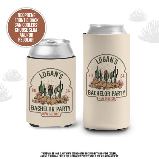 Bachelor party can coolies | desert cactus personalized beverage insulators | slim or regular can size party favors MCC-195