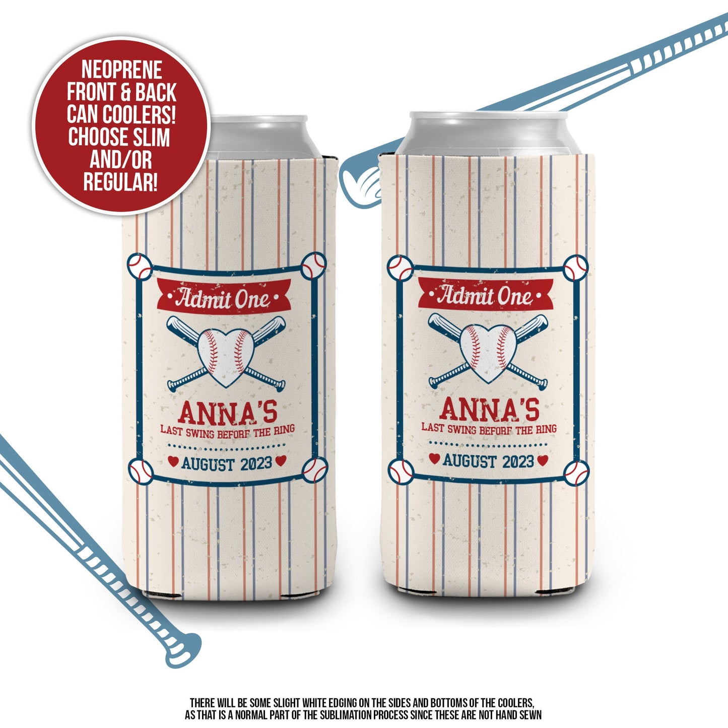 bachelorette party / party can coolers, beverage insulators for wedding bachelor parties BASEBALL last swing before the ring MCC-283