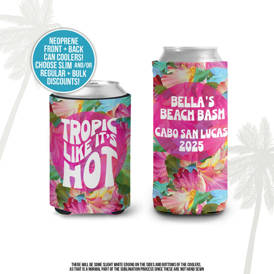 vacation tropical vacation birthday tropic like it's hot can coolies party favors travel can coolers vacation tropical fun bright coolie