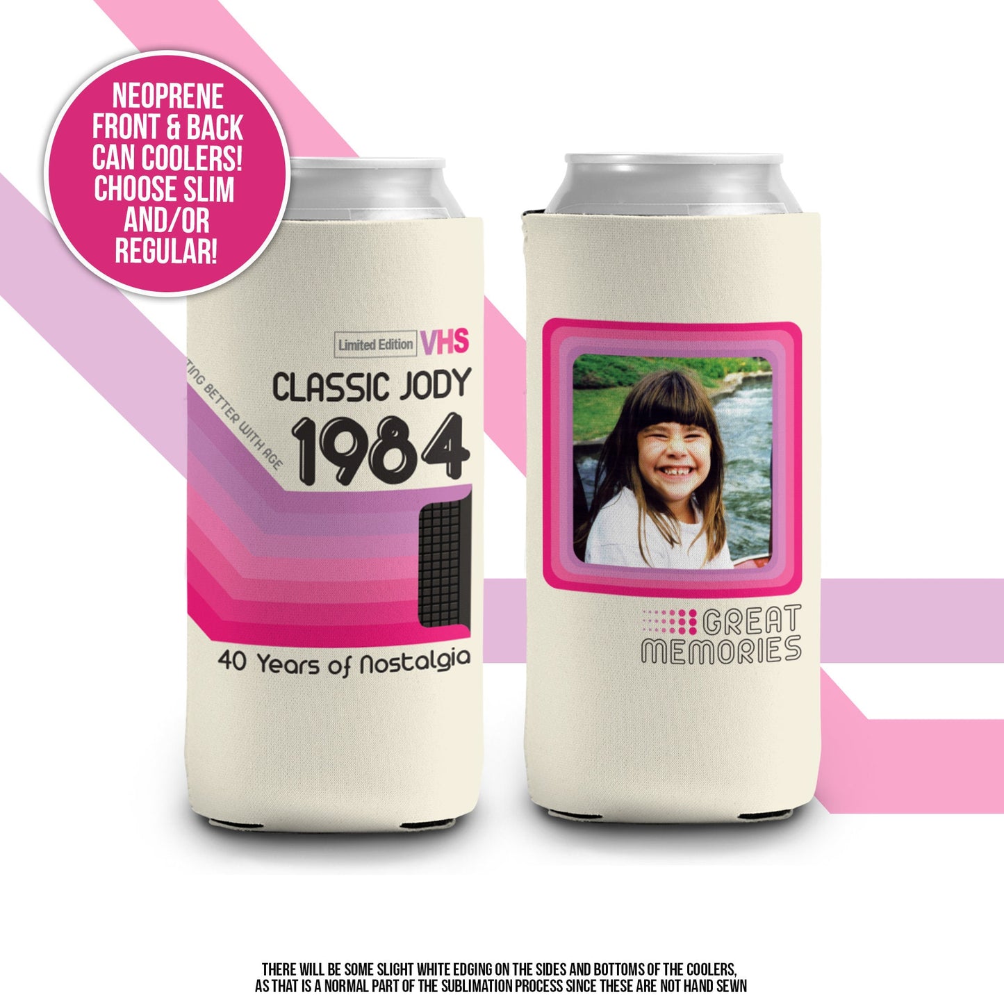 Birthday mermaid photo slim or regular can coolie | personalized classic nostalgia can cooler | any age party favor can cooler MCC-172-M