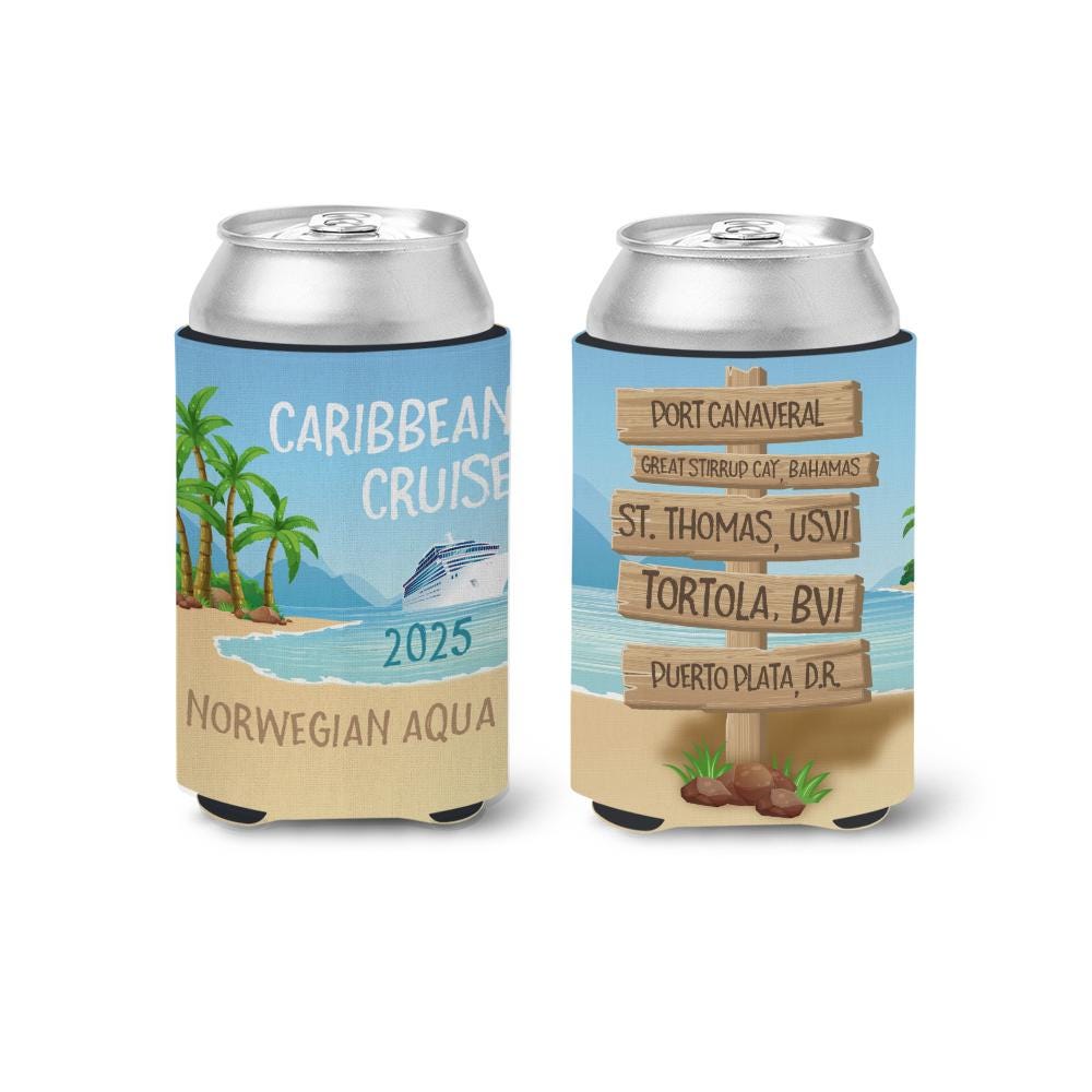 Vacation Can Coolers | Cruise Coolies Cruise Trip Gifts Exchange Gifts | Birthday Trip Favors Family Cruise Regular Slim Can | MCC-058