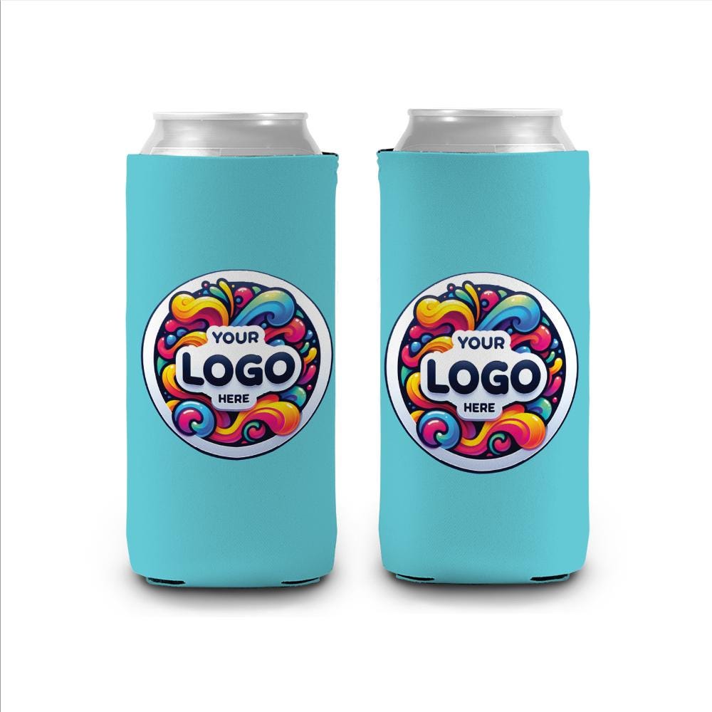 Custom Logo Can Cooler – Add Your Own Image or Business Logo – Personalized Slim Regular Size Can Coolie – Promotional Swag, Corporate Favor
