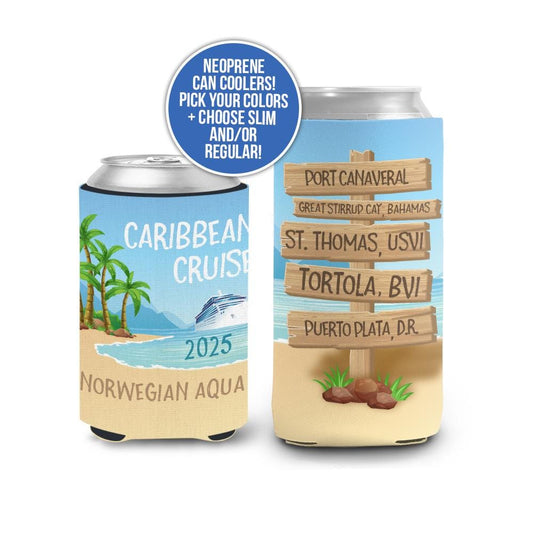 Vacation Can Coolers | Cruise Coolies Cruise Trip Gifts Exchange Gifts | Birthday Trip Favors Family Cruise Regular Slim Can | MCC-058