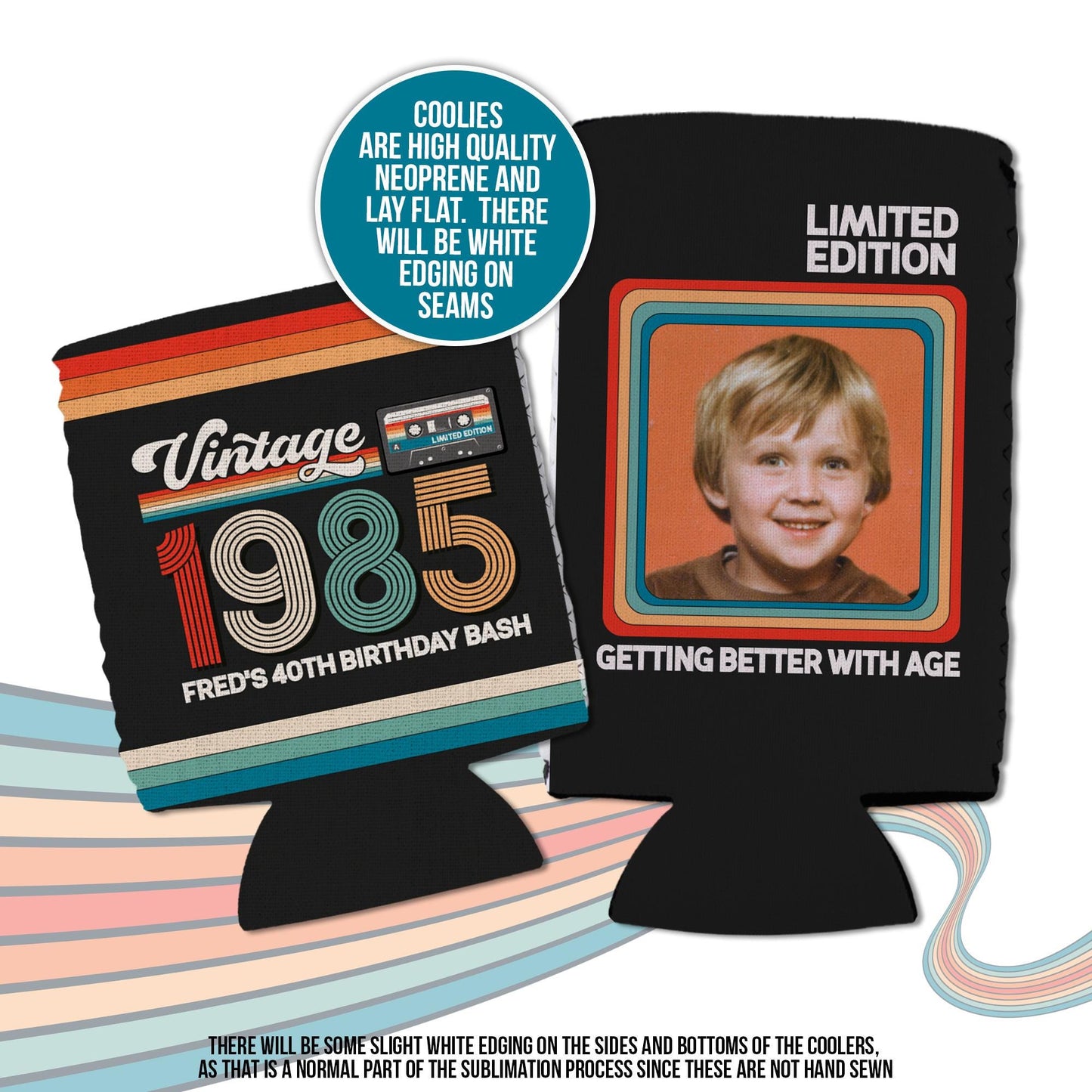 40th birthday photo slim or regular can coolie | personalized classic nostalgia can cooler | any age birthday party favor can cooler retro