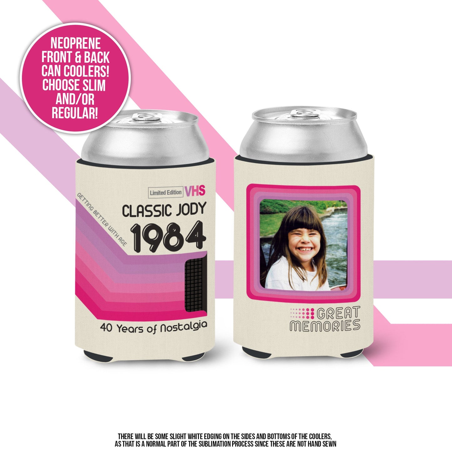 Birthday mermaid photo slim or regular can coolie | personalized classic nostalgia can cooler | any age party favor can cooler MCC-172-M