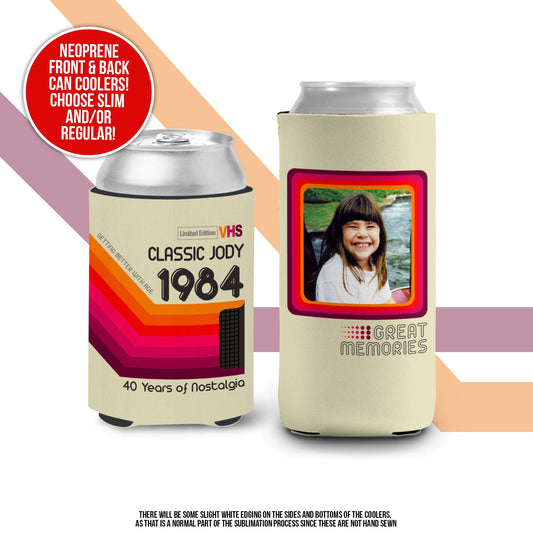 40th birthday photo slim or regular can coolie | personalized classic nostalgia can cooler | any age birthday party favor can cooler retro