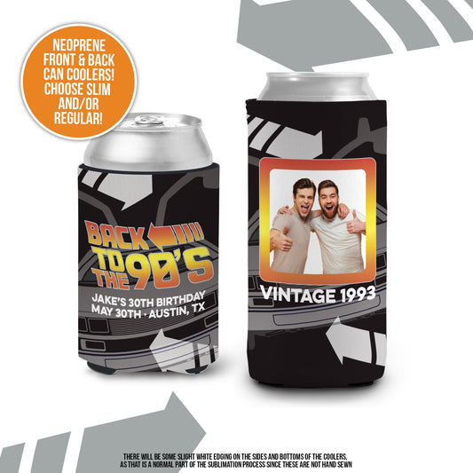 Back to the 90's birthday photo slim or regular can coolie | personalized nostalgia can cooler | any age birthday party favor MCC-138-B