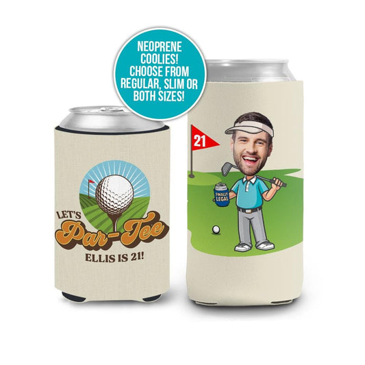 21st birthday golf themed photo can coolies par-tee 21st or any birthday party funny photo can coolers party favors for golf enthusiasts