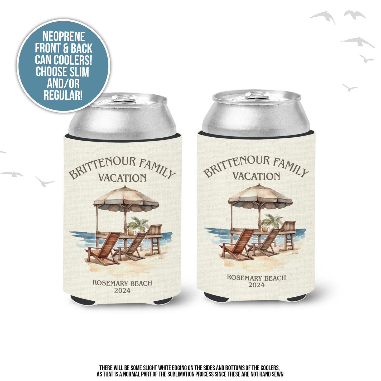 Family vacation can coolies | beach coolies for family reunion | beach chairs umbrella vacation coolies | regular or slim coolies | MCC-233