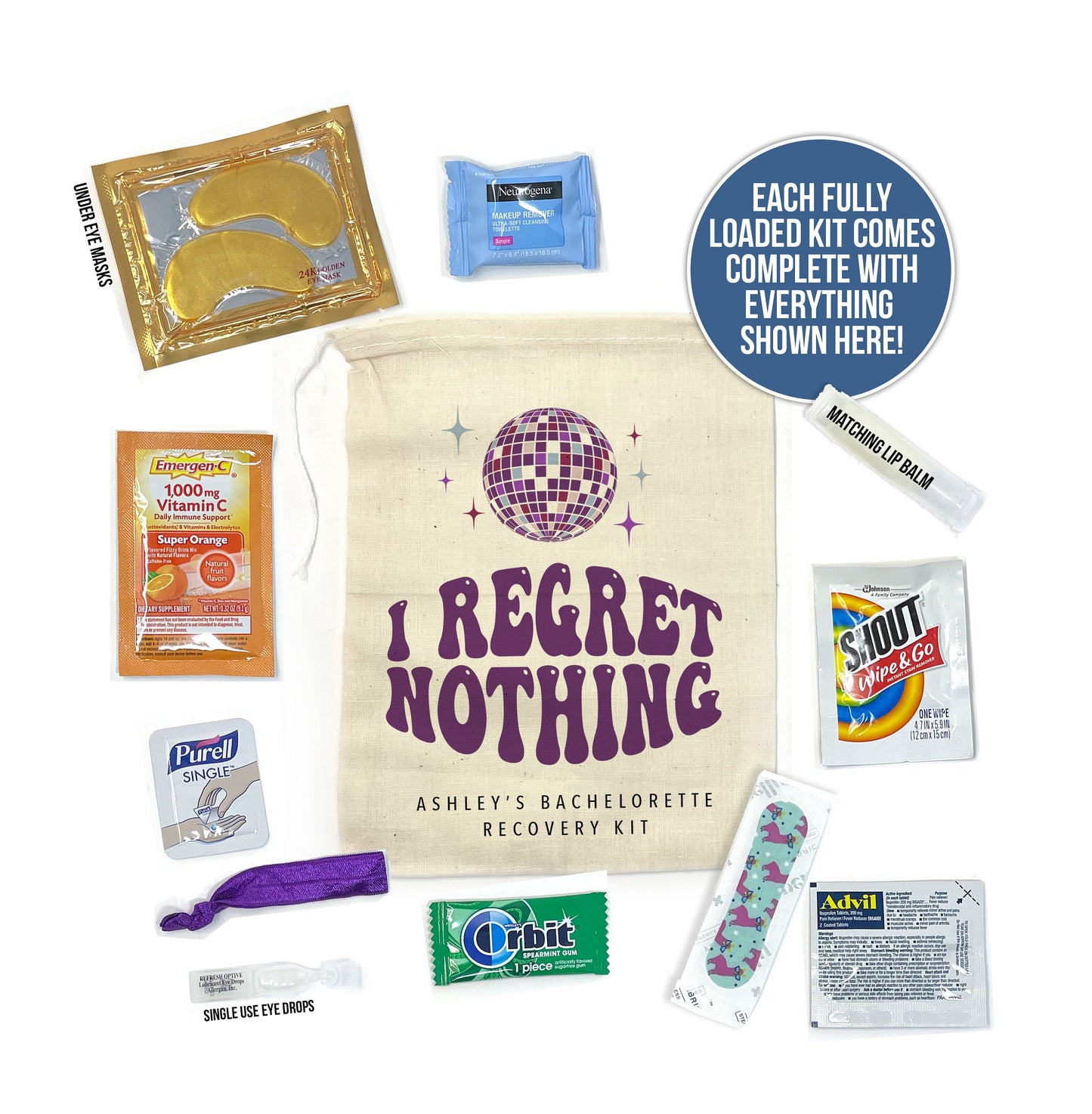 let's go girls disco i regret nothing bachelorette recover hangover kit recovery retro kit bachelorette birthdays hangover recovery kit