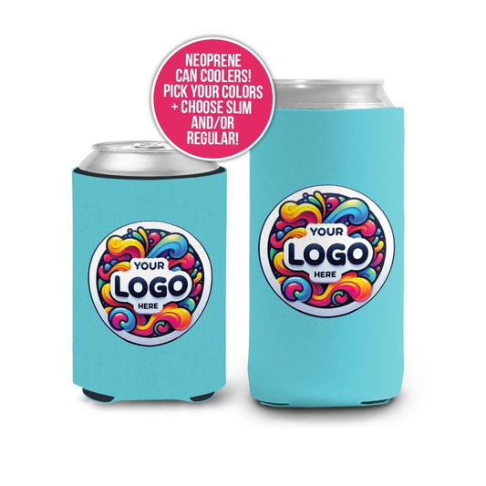 Custom Logo Can Cooler – Add Your Own Image or Business Logo – Personalized Slim Regular Size Can Coolie – Promotional Swag, Corporate Favor