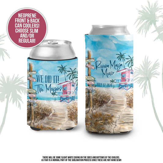 wedding favors destination wedding can coolers beach destination watercolor beach destination wedding favor coolers MCC-181
