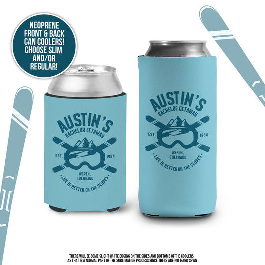 Bachelor party can coolies | getaway ski weekend better on the slopes personalized beverage insulators | slim or regular can size MCC-148