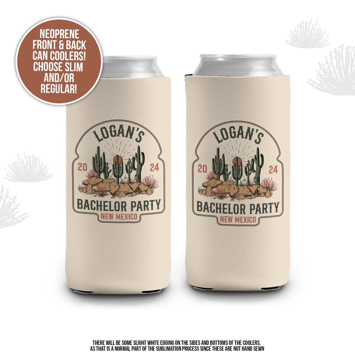 Bachelor party can coolies | desert cactus personalized beverage insulators | slim or regular can size party favors MCC-195