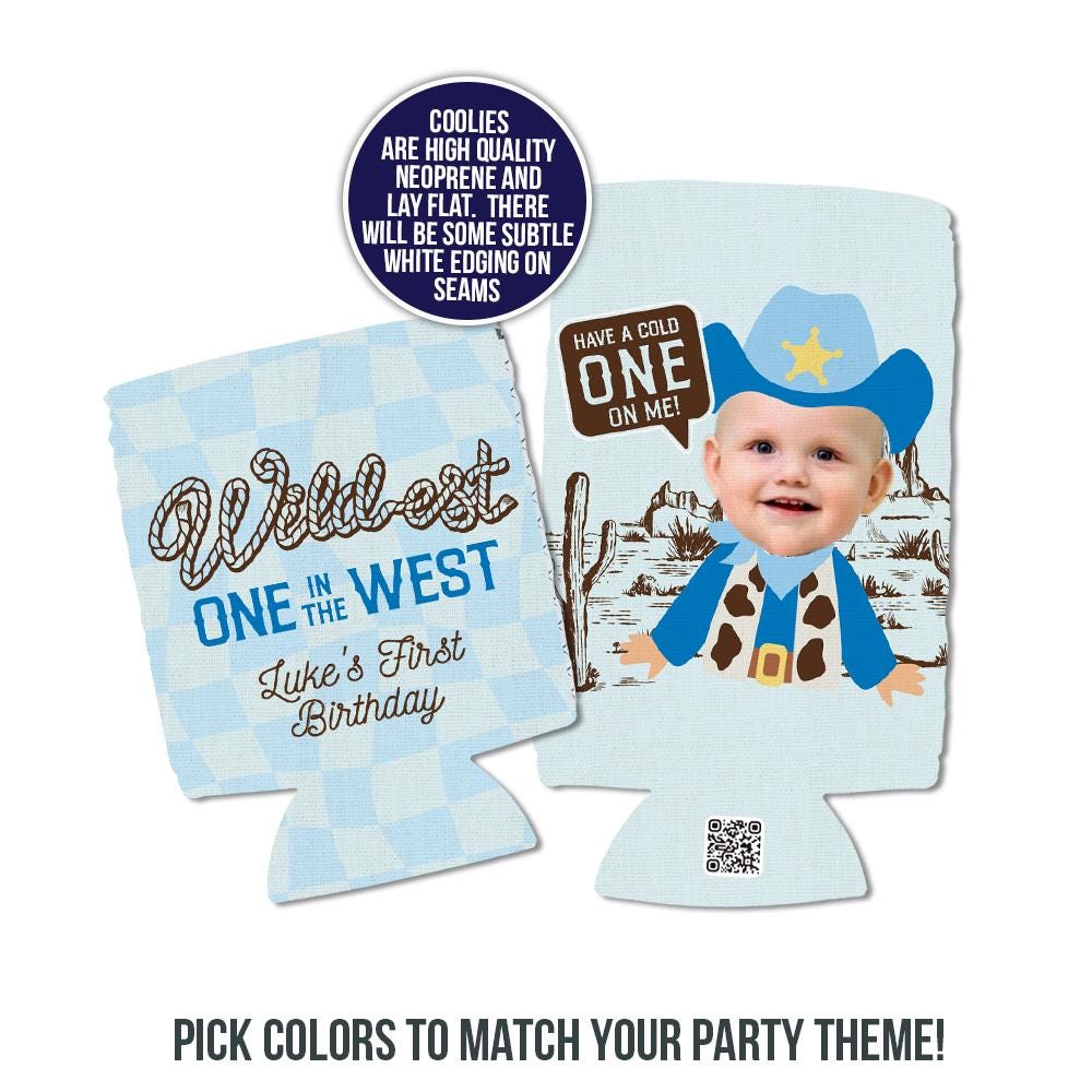 Wildest ONE in the West Boy Cowboy Birthday Can Coolie Funny Face Photo First Birthday Western Theme – This ONE’s On Me Slim Regular Coolie
