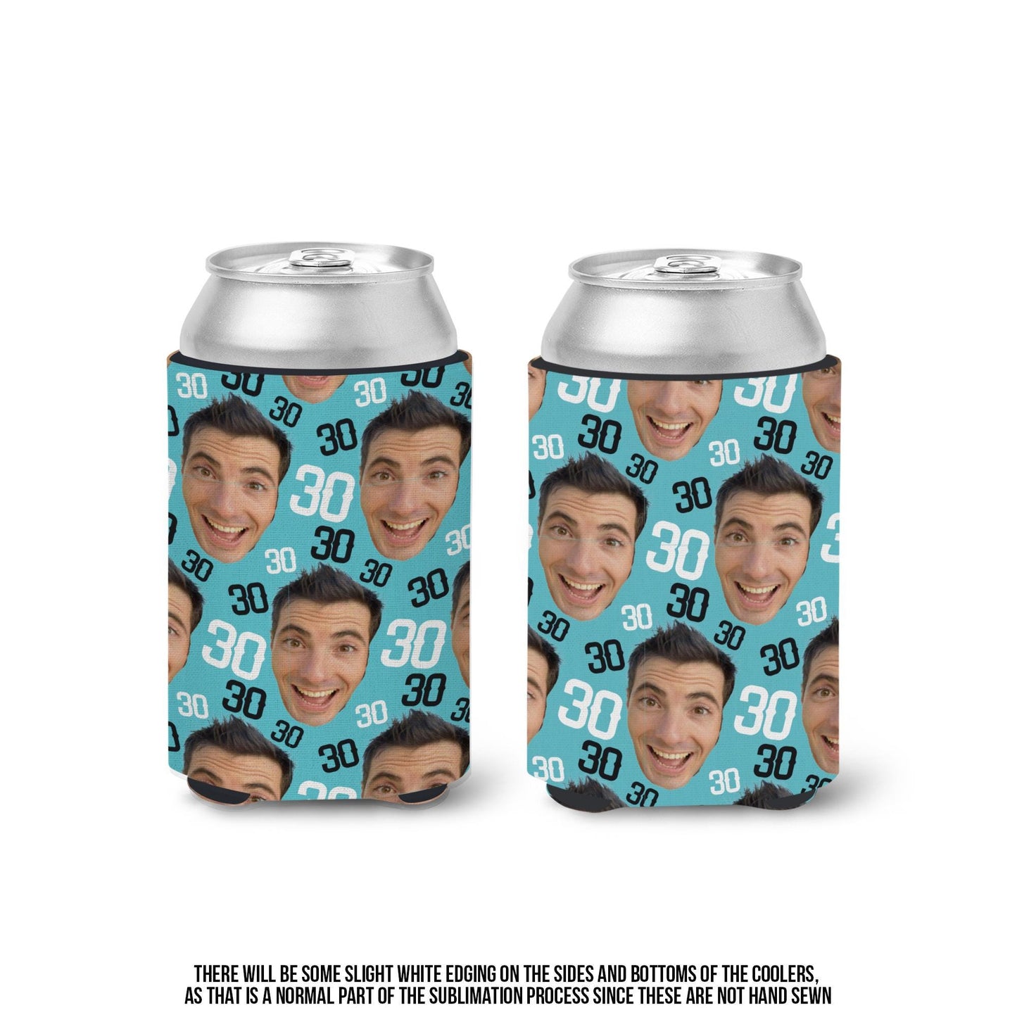 30th birthday picture face can coolies funny tiny face repeating can coolers custom birthdays and party favors slim or regular size