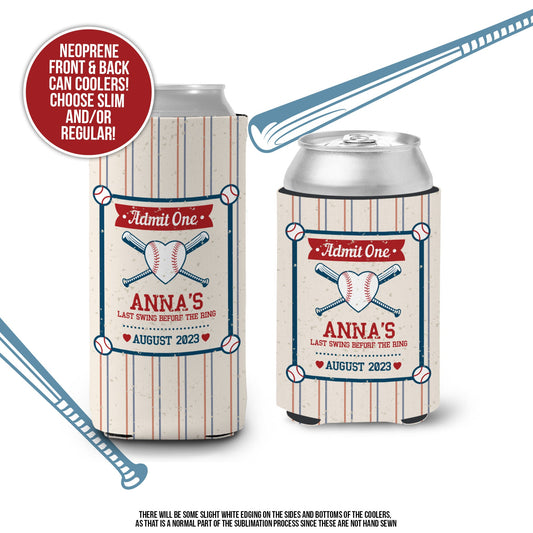 bachelorette party / party can coolers, beverage insulators for wedding bachelor parties BASEBALL last swing before the ring MCC-283