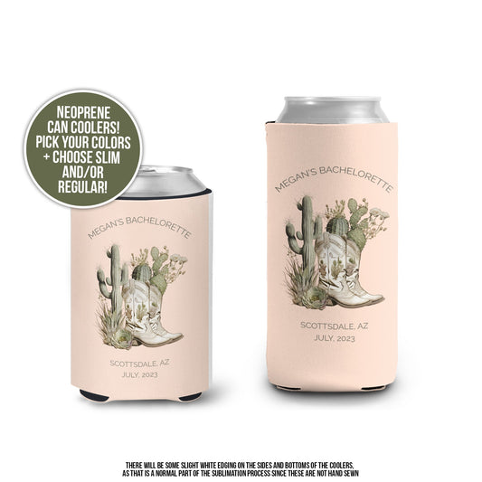 desert cowboy theme bachelorette party can coolies coolers party favors regular or slim desert scottsdale personalized can coolers MCC-234