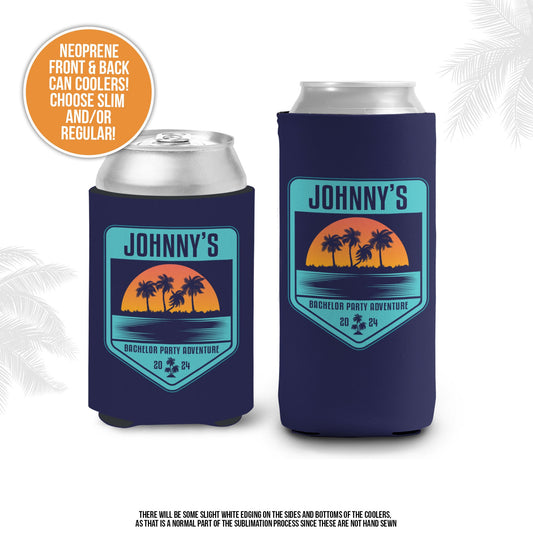 Bachelor party can coolies | beach bachelor party custom beverage insulators | slim or regular can size party favors MCC-208