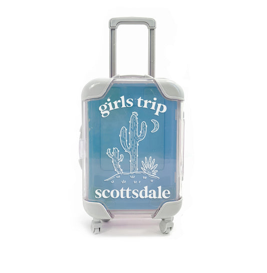 girls trip travel mini suitcase party favors hangover recovery kit Scottsdale Arizona fun travel kit birthday girls trip survival kit