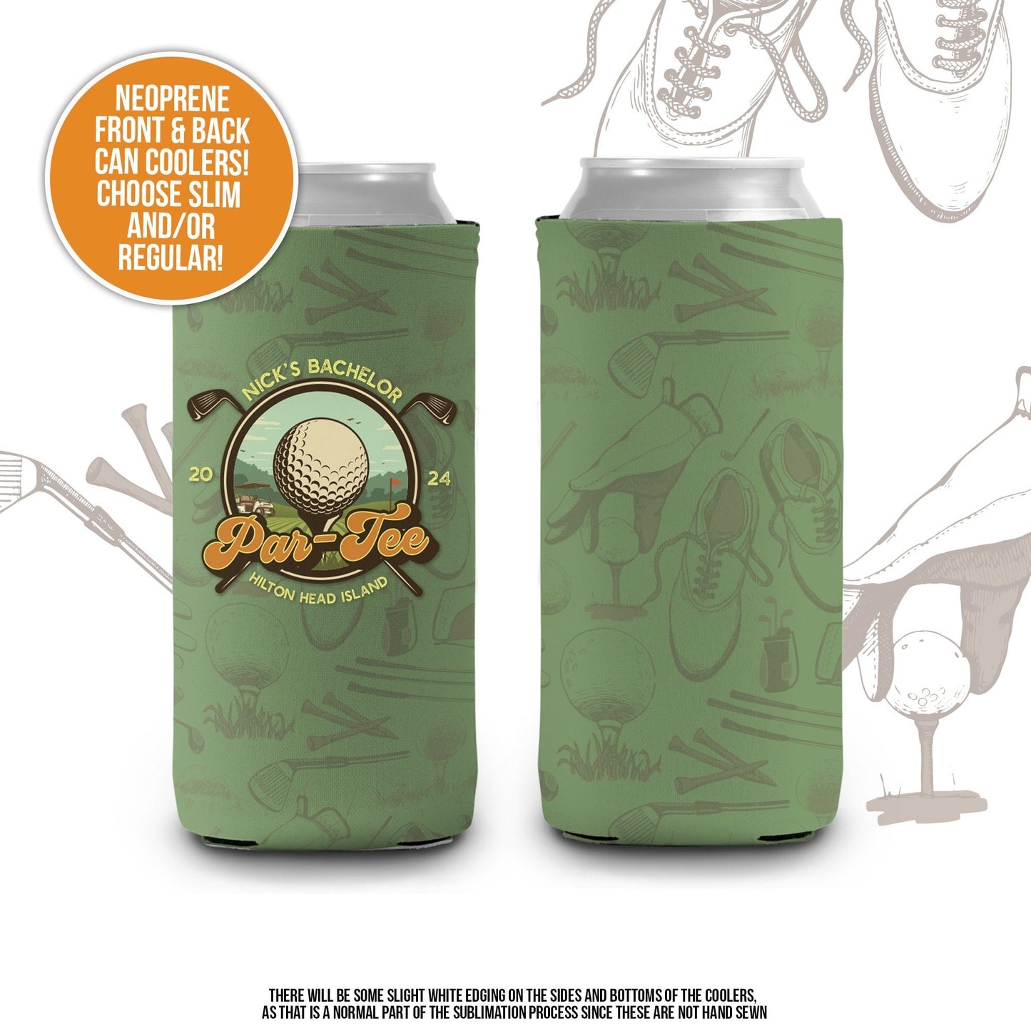 Golf Bachelor party can coolies | personalized golf trip bachelor par-tee beverage insulator | slim or regular can size golf party favors MCC-307