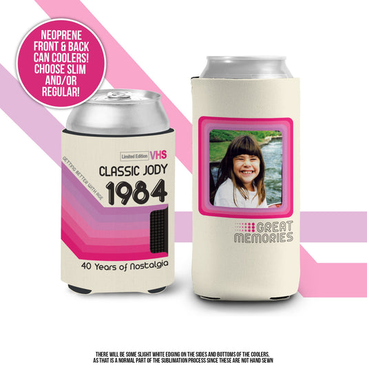 Birthday mermaid photo slim or regular can coolie | personalized classic nostalgia can cooler | any age party favor can cooler MCC-172-M