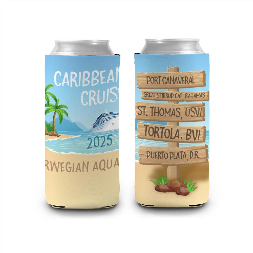 Vacation Can Coolers | Cruise Coolies Cruise Trip Gifts Exchange Gifts | Birthday Trip Favors Family Cruise Regular Slim Can | MCC-058