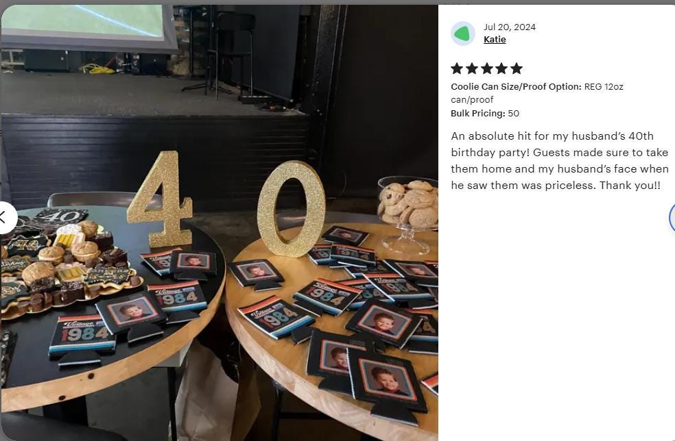40th birthday photo slim or regular can coolie | personalized classic nostalgia can cooler | any age birthday party favor can cooler retro
