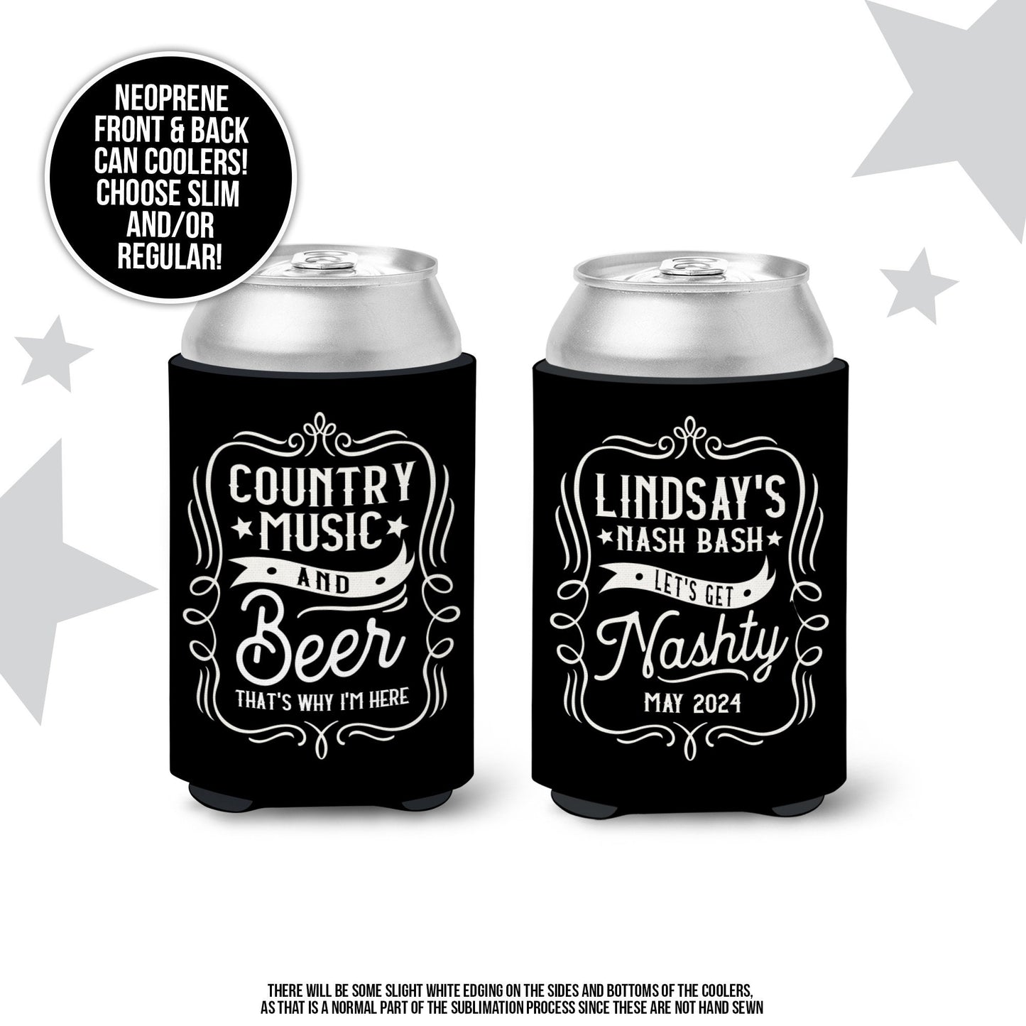 Nashville Bachelorette Party Favor Can coolers hugs coolies bachelorette nashville party can coolies huggies regular and slim sizes MCC-180