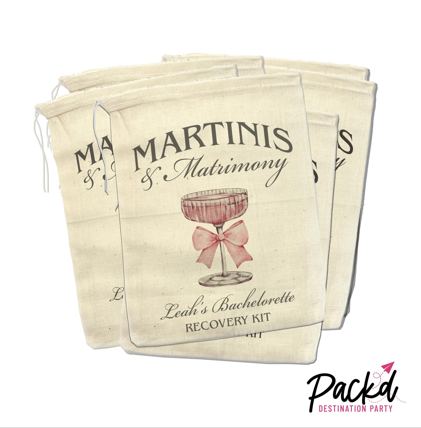 martinis and matrimony bachelorette theme party favors kit bags  bachelorette party essentials