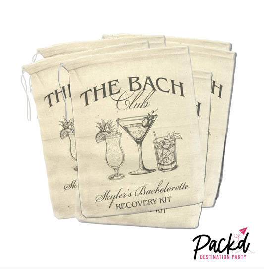 Bachelorette Party Recovery Kit Bags The Bach Club Bachelorette Custom Bachelorette Favors Personalized Luxury Bachelorette Social Club Bach