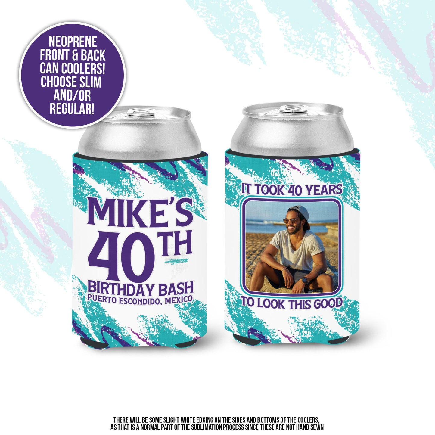 birthday photo Slim or regular can coolies | personalized huggies can coolers | birthday party favor | any age birthday can cooler photo