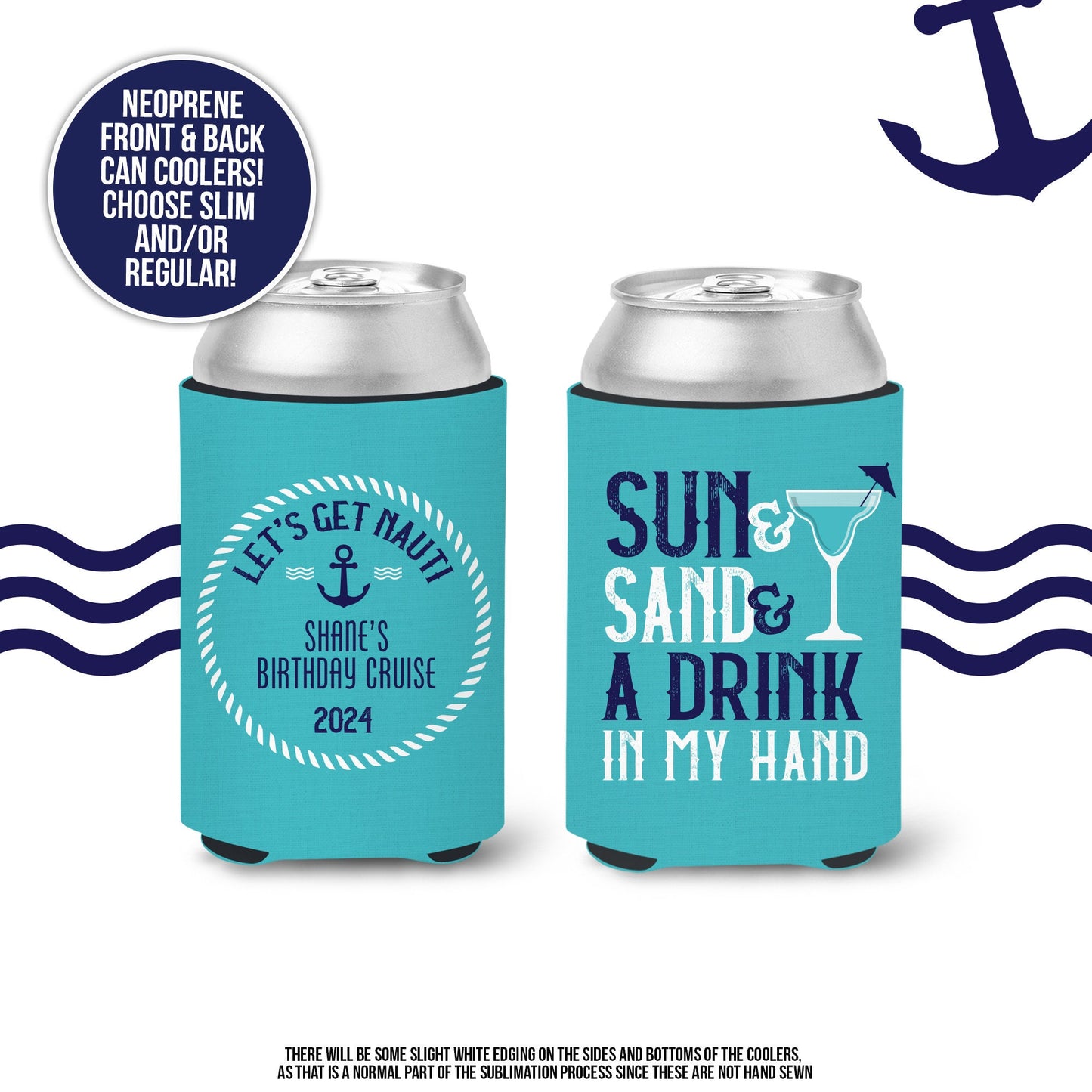 vacation can coolers | beverage insulator nautical can coolers spring break | great for family and friends vacation MCC-001