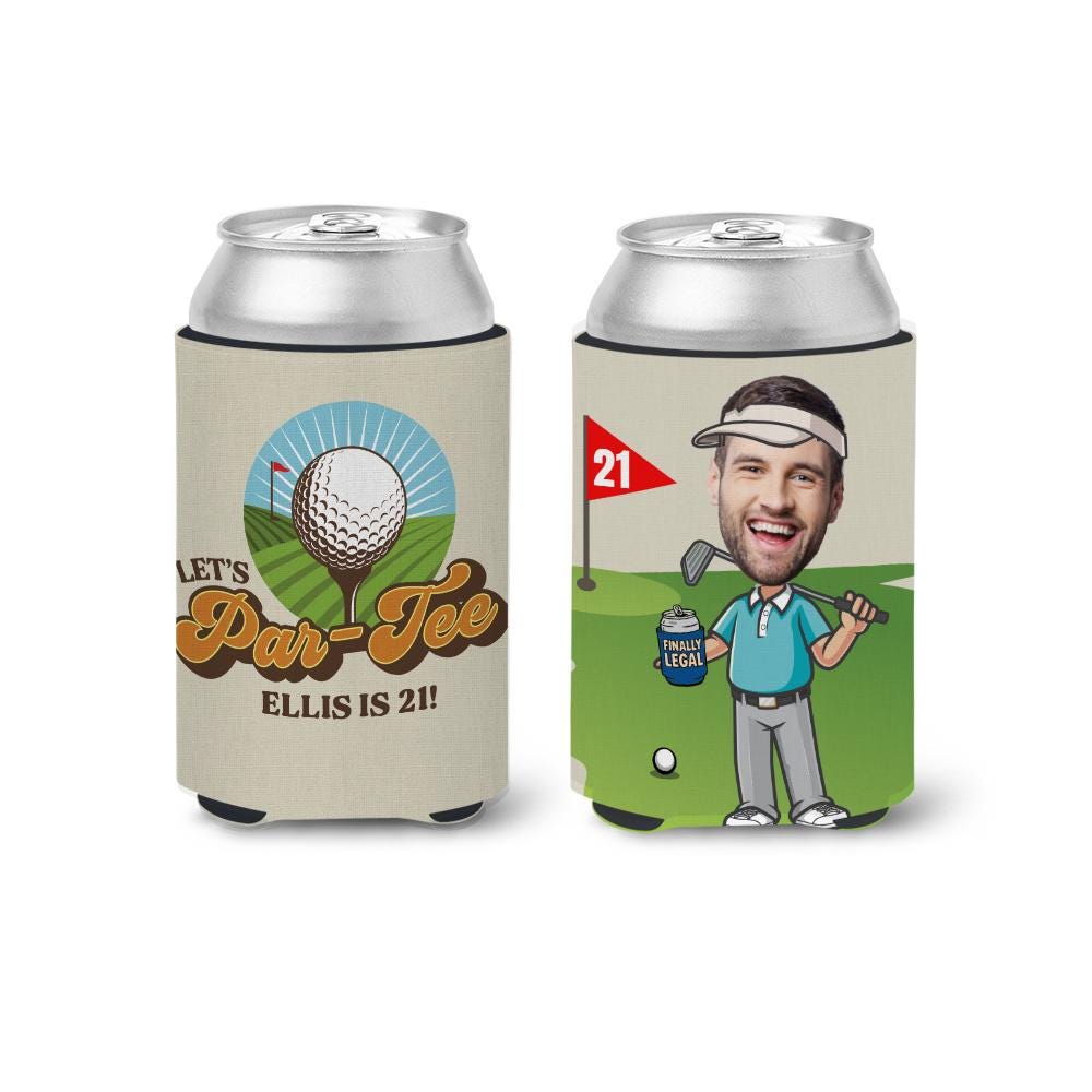 21st birthday golf themed photo can coolies par-tee 21st or any birthday party funny photo can coolers party favors for golf enthusiasts