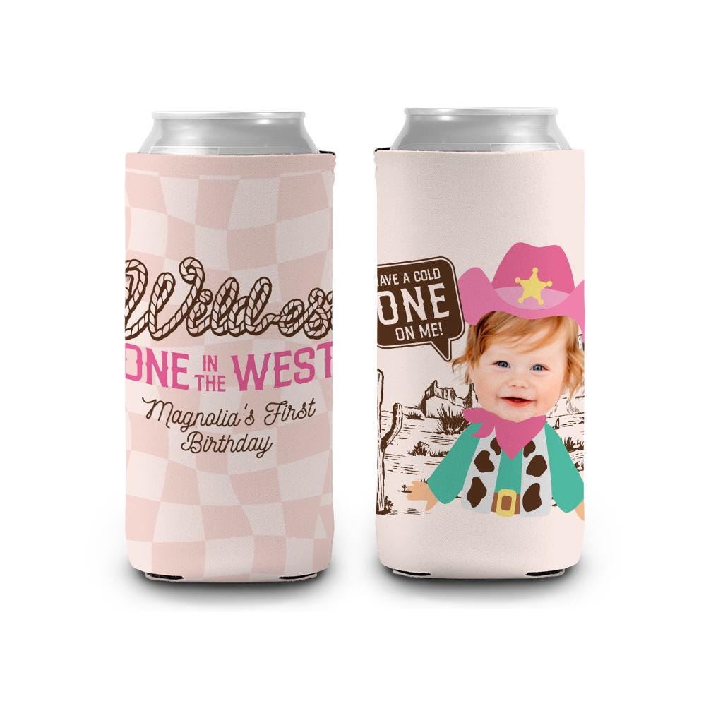 Wildest ONE in the West Boy Cowboy Birthday Can Coolie Funny Face Photo First Birthday Western Theme – This ONE’s On Me Slim Regular Coolie