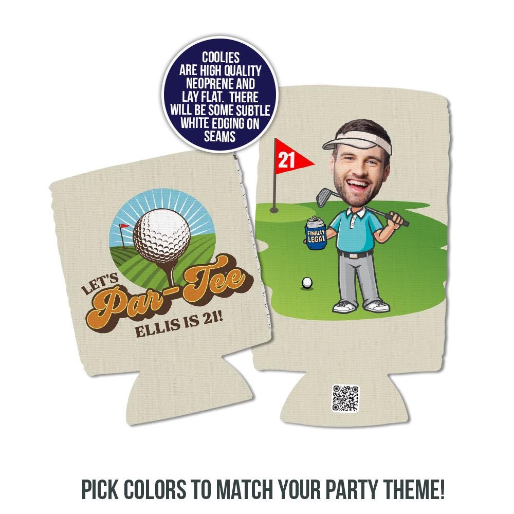 21st birthday golf themed photo can coolies par-tee 21st or any birthday party funny photo can coolers party favors for golf enthusiasts