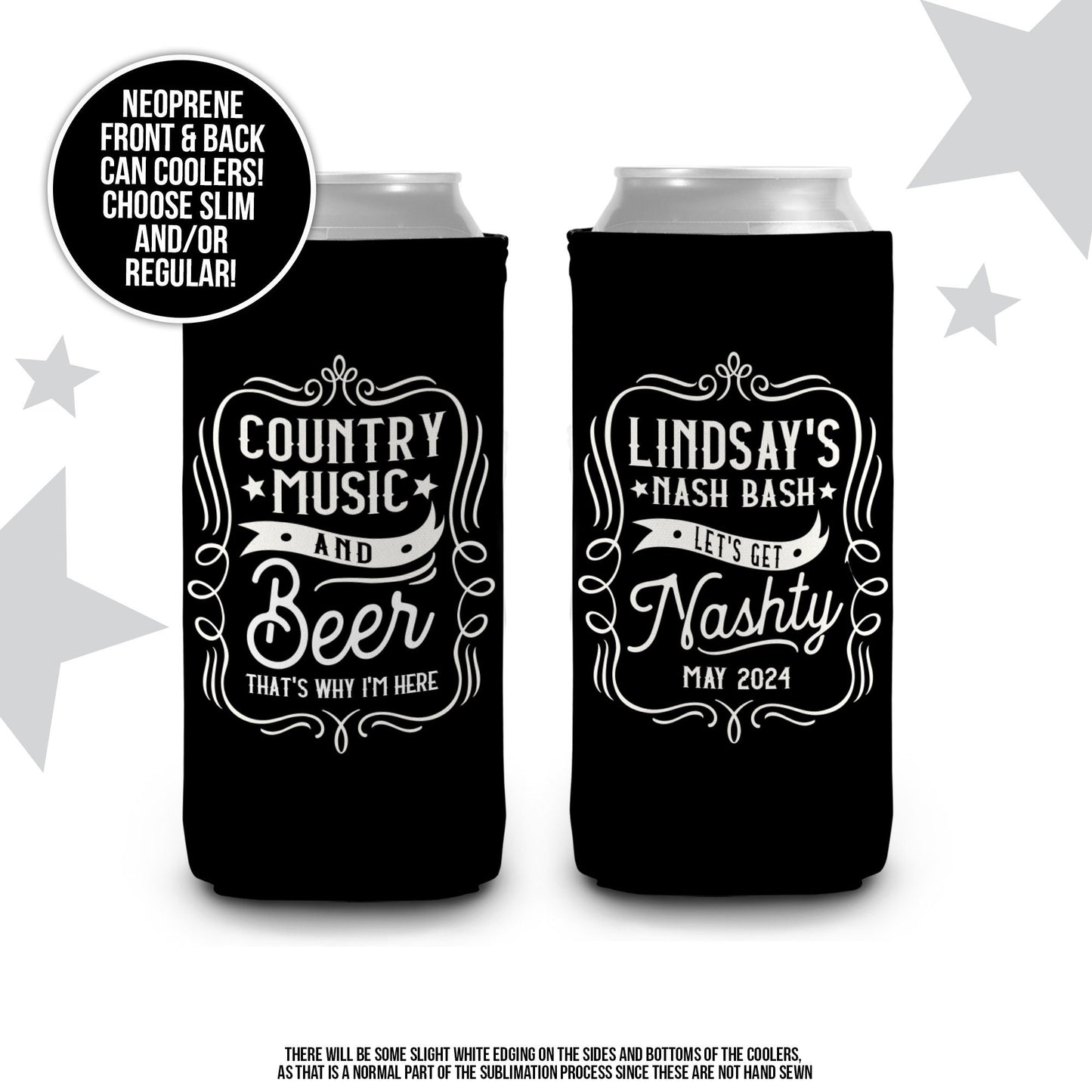 Nashville Bachelorette Party Favor Can coolers hugs coolies bachelorette nashville party can coolies huggies regular and slim sizes MCC-180