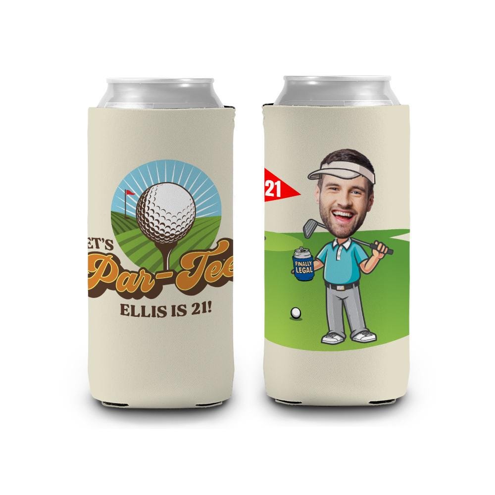 21st birthday golf themed photo can coolies par-tee 21st or any birthday party funny photo can coolers party favors for golf enthusiasts