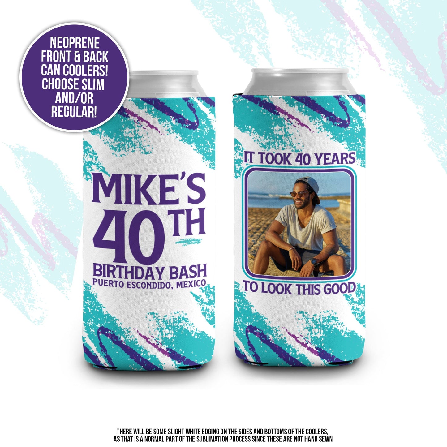 birthday photo Slim or regular can coolies | personalized huggies can coolers | birthday party favor | any age birthday can cooler photo