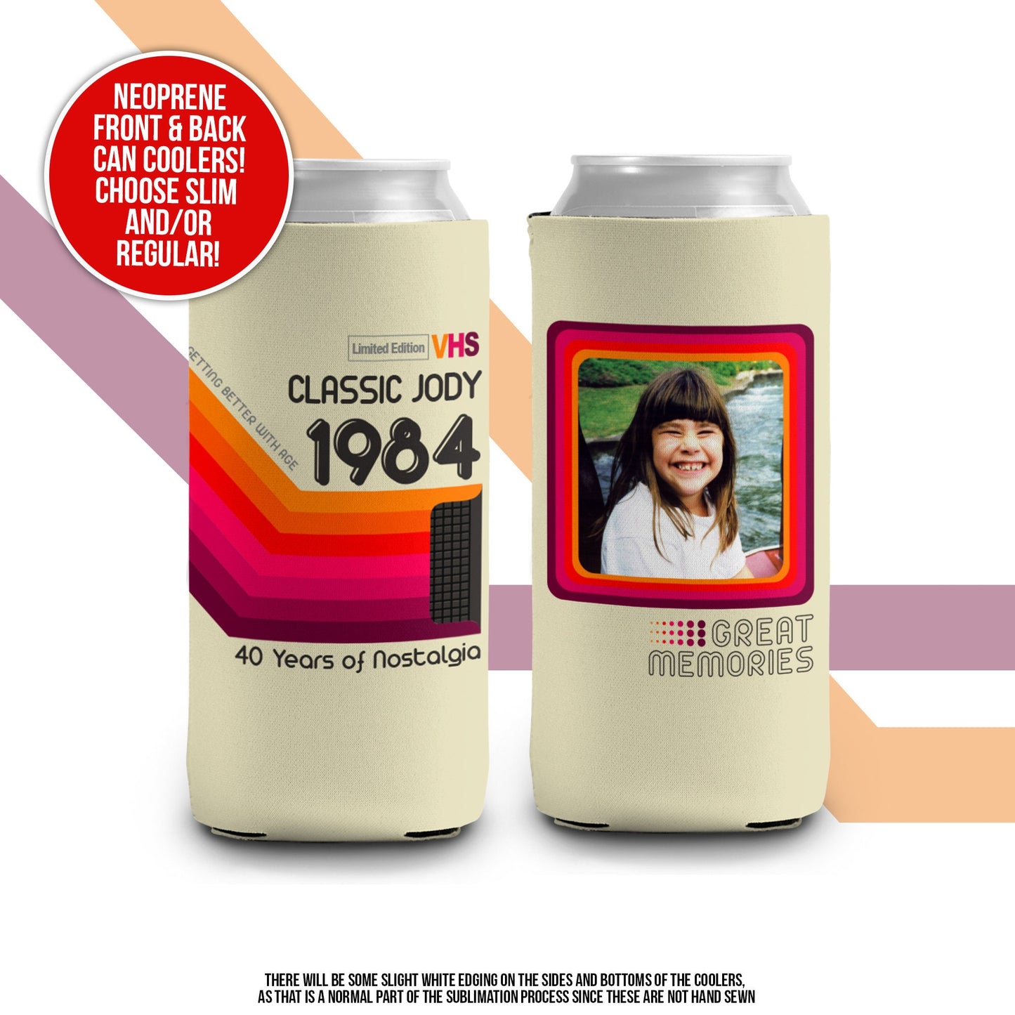 40th birthday photo slim or regular can coolie | personalized classic nostalgia can cooler | any age birthday party favor can cooler retro