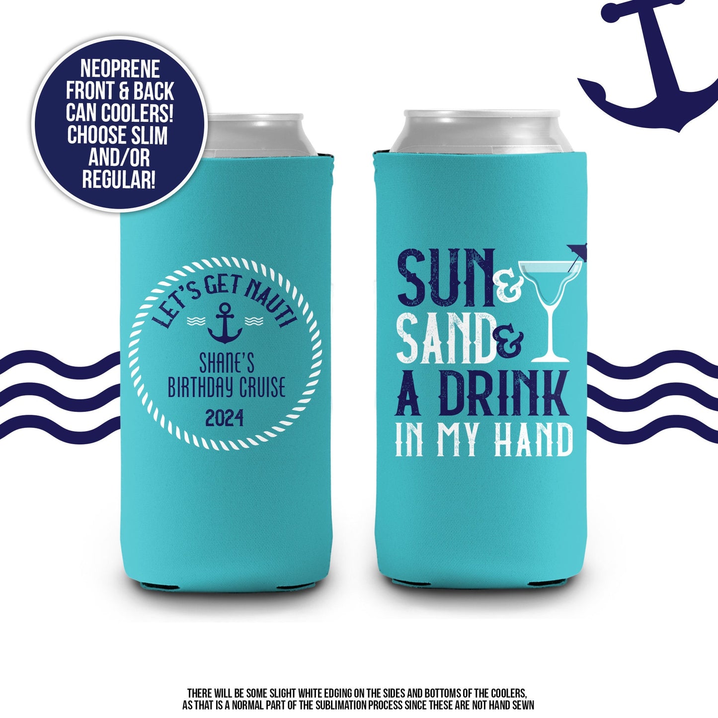 vacation can coolers | beverage insulator nautical can coolers spring break | great for family and friends vacation MCC-001